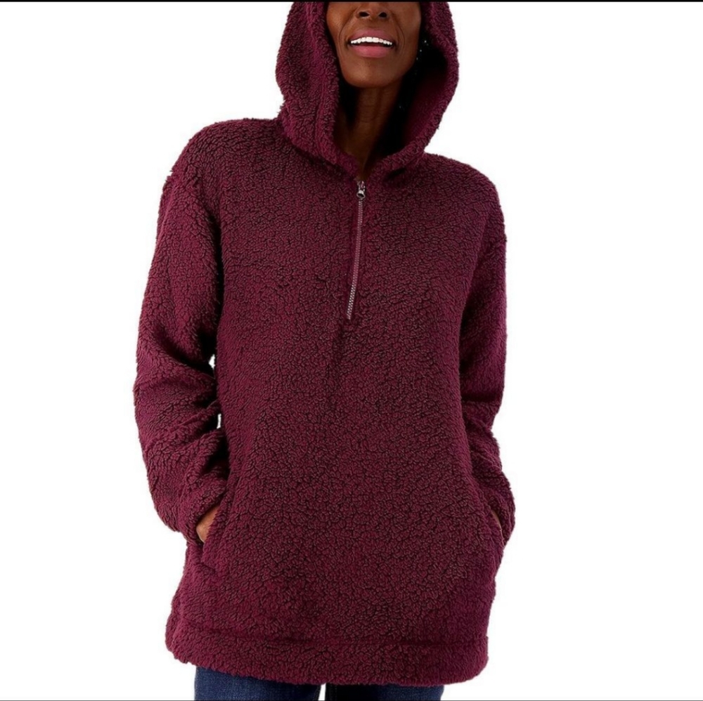 Koolaburra by Ugg Sherpa Teddy 1/4 Zip Hoodie Maroon Cozy M